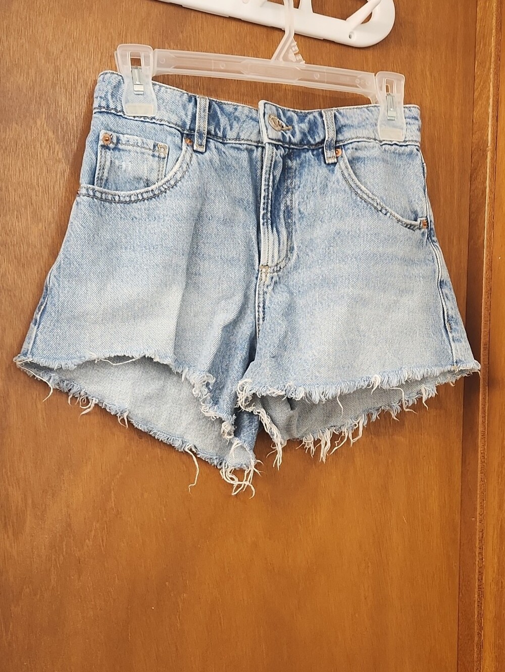 Garage Light Blue High-Rise Frayed Hem Denim Shorts
